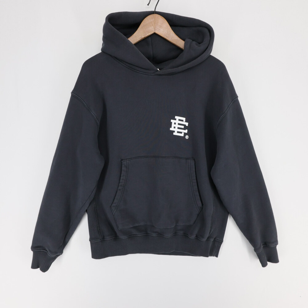 Eric Emanuel Hoodie Mens L Black EE Logo Pullover Fleece Kangaroo Pocket